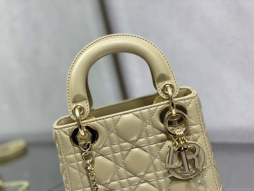 Dior M0505 Mini Lady Dior Bag Yellow Calfskin with enamel buckle