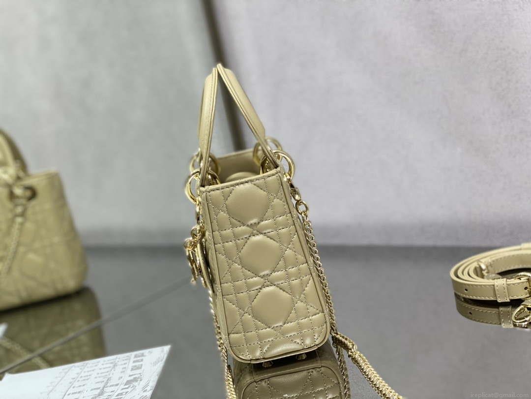 Dior M0505 Mini Lady Dior Bag Yellow Calfskin with enamel buckle