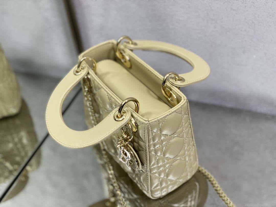Dior M0505 Mini Lady Dior Bag Yellow Calfskin with enamel buckle