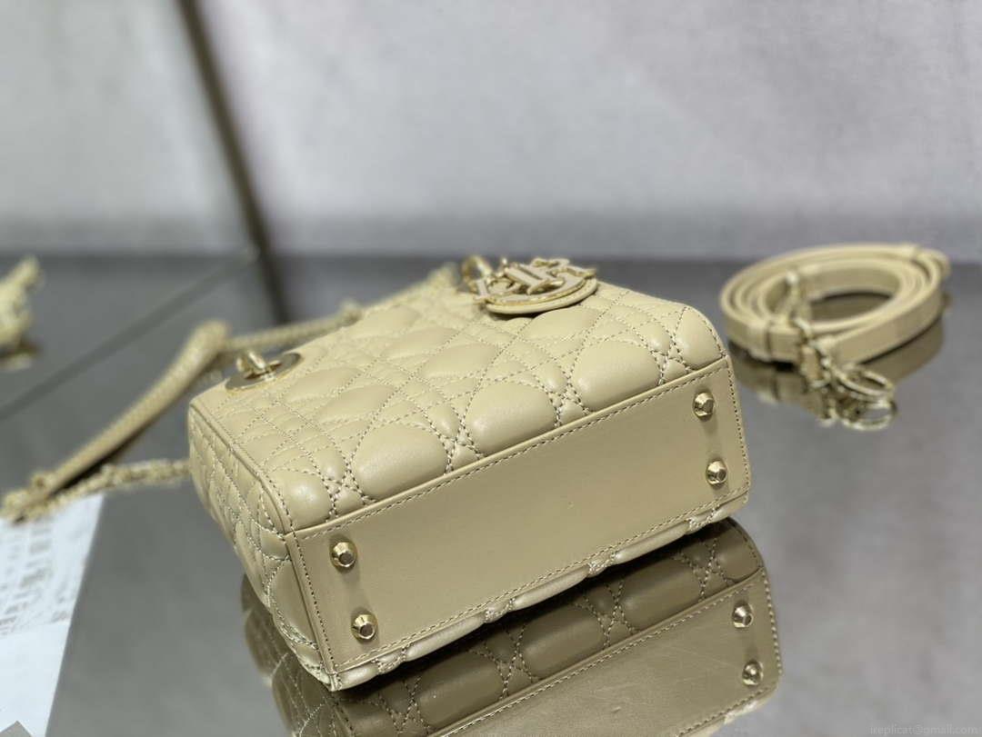 Dior M0505 Mini Lady Dior Bag Yellow Calfskin with enamel buckle