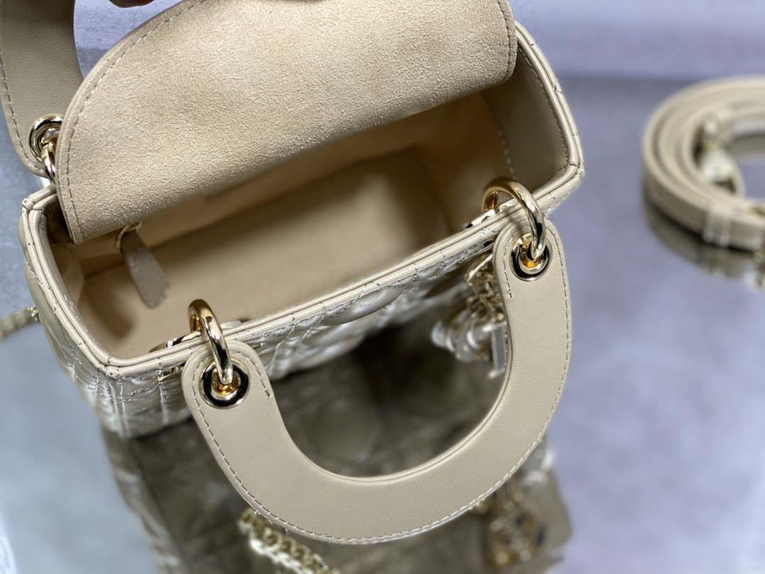 Dior M0505 Mini Lady Dior Bag Yellow Calfskin with enamel buckle