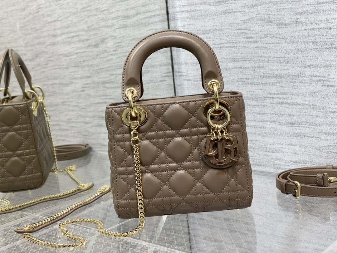 Dior M0505 Mini Lady Dior Bag Milk tea Calfskin with enamel buckle
