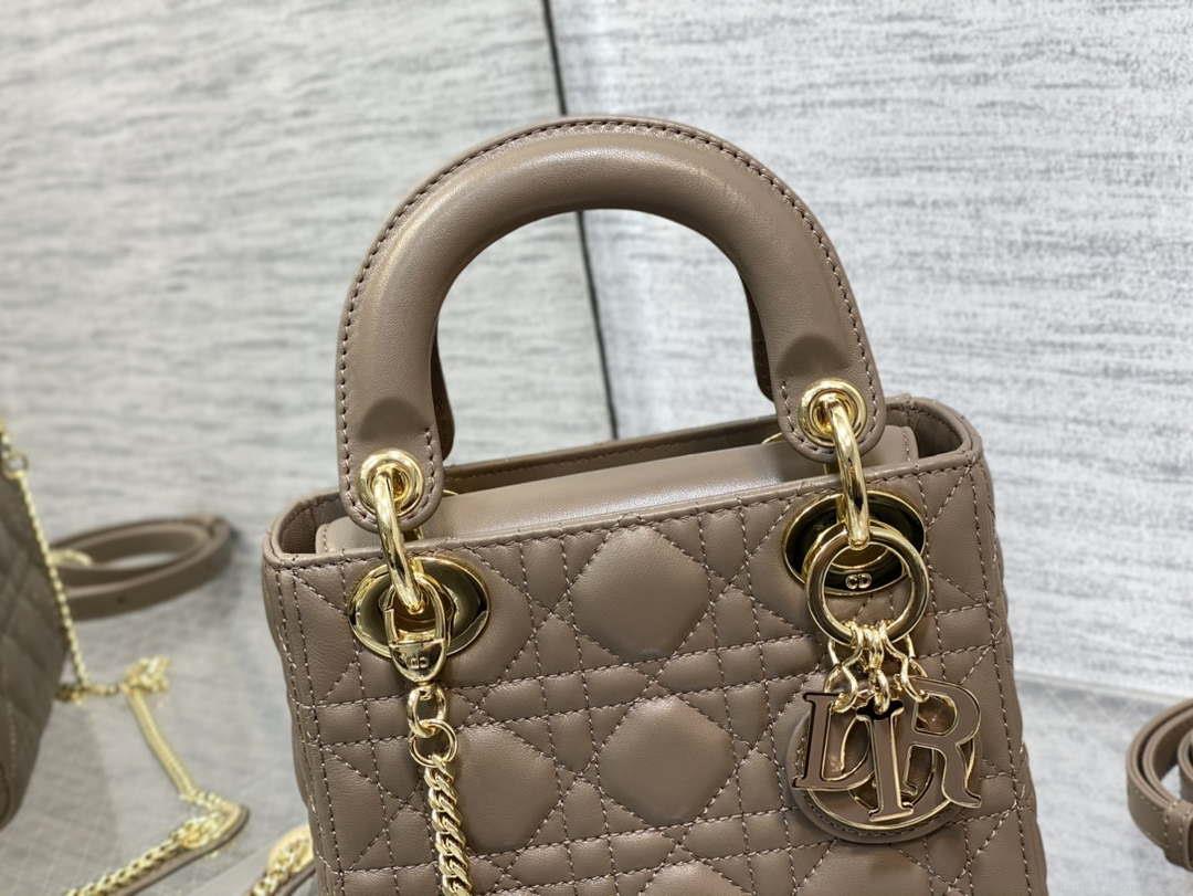 Dior M0505 Mini Lady Dior Bag Milk tea Calfskin with enamel buckle