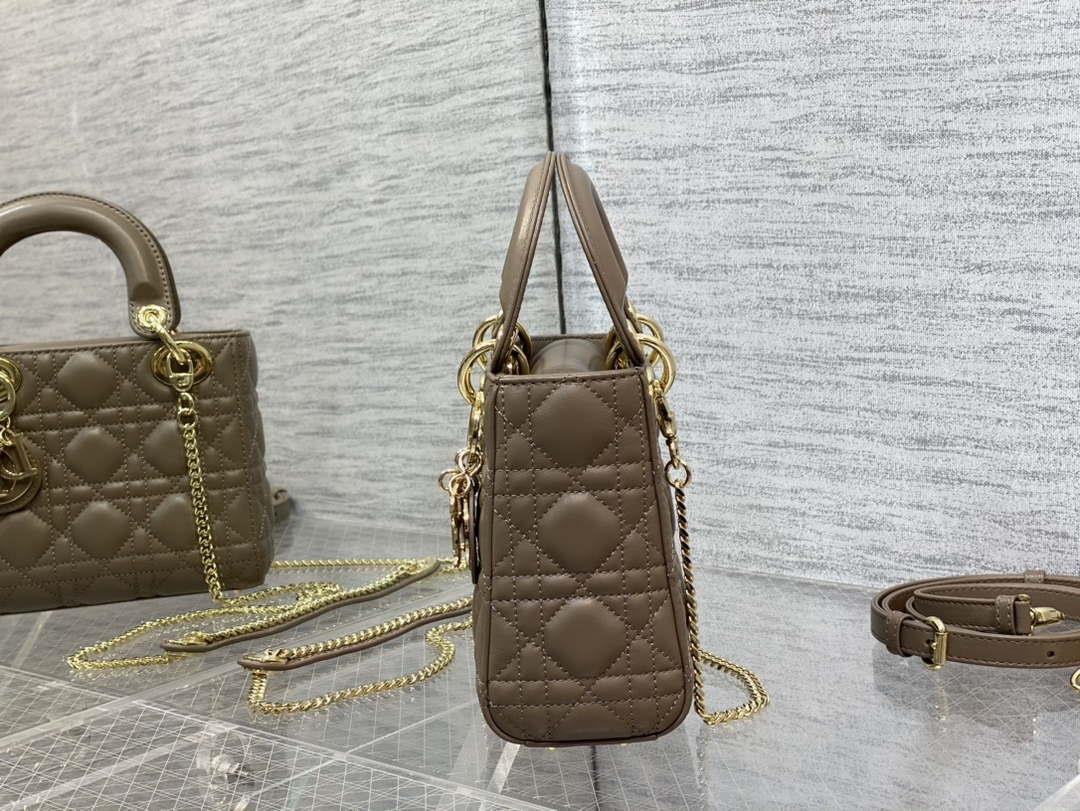 Dior M0505 Mini Lady Dior Bag Milk tea Calfskin with enamel buckle