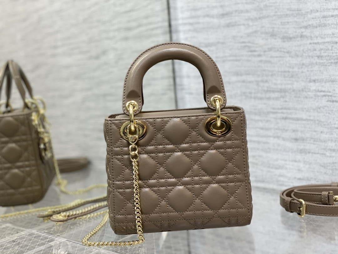 Dior M0505 Mini Lady Dior Bag Milk tea Calfskin with enamel buckle