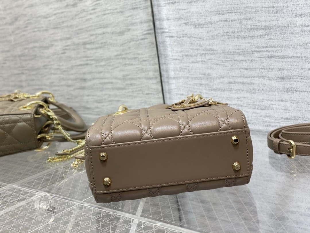 Dior M0505 Mini Lady Dior Bag Milk tea Calfskin with enamel buckle