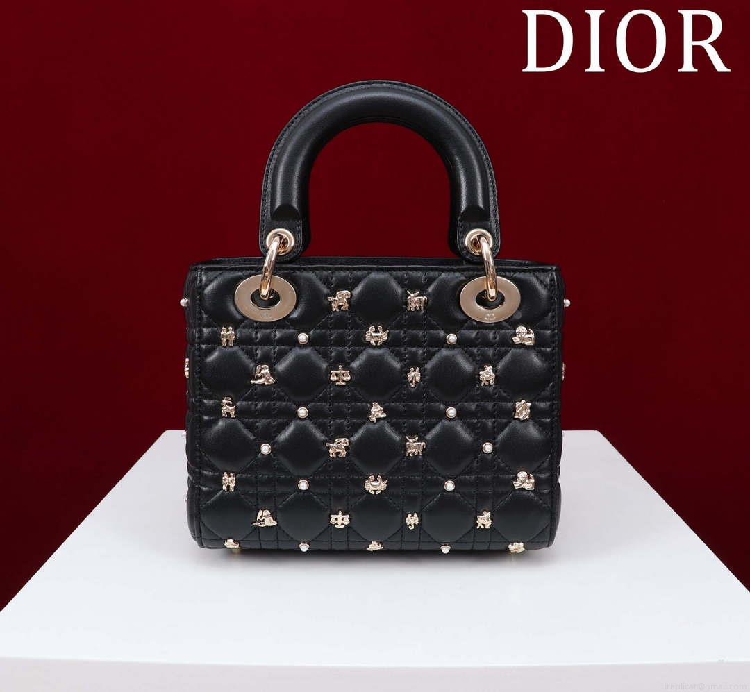 Dior M0538 Small Lady Dior My ABCDior Bag Black Cannage Lambskin with Gold-Finish