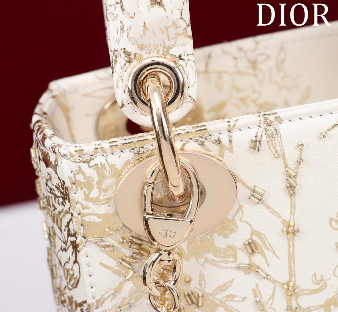 Dior M0505 Mini Lady Dior Bag Beige Embroidered Magpie Gold Beads