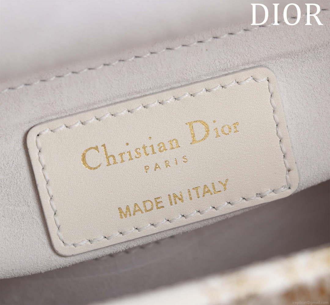 Dior M0505 Mini Lady Dior Bag Beige Embroidered Magpie Gold Beads