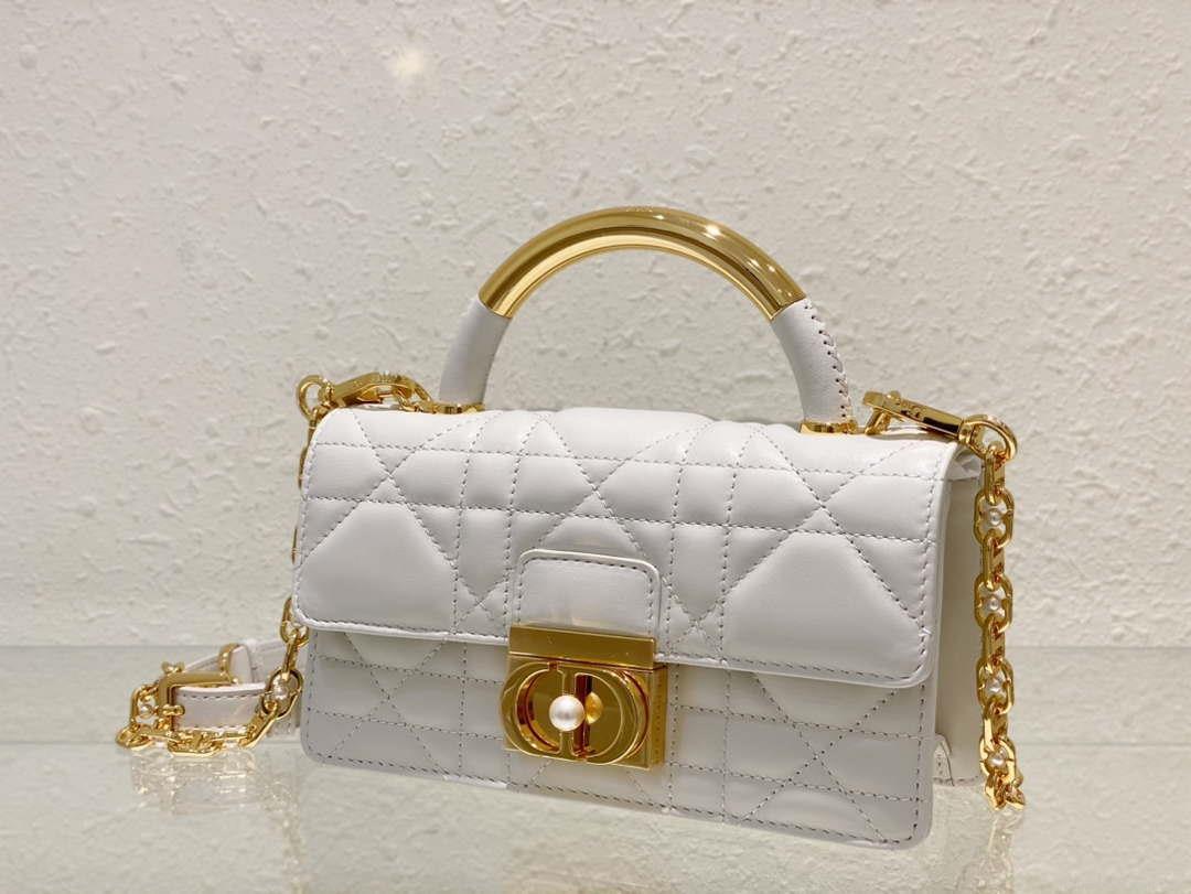 Dior M4401 Mini Dior Ange Bag White Macrocannage Calfskin