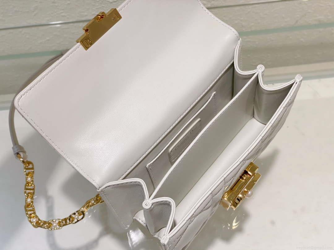 Dior M4401 Mini Dior Ange Bag White Macrocannage Calfskin