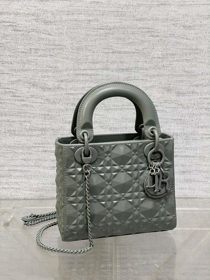 Dior M0538 Small Lady Dior Bag Matte Gray Cannage Calfskin with Diamond Motif