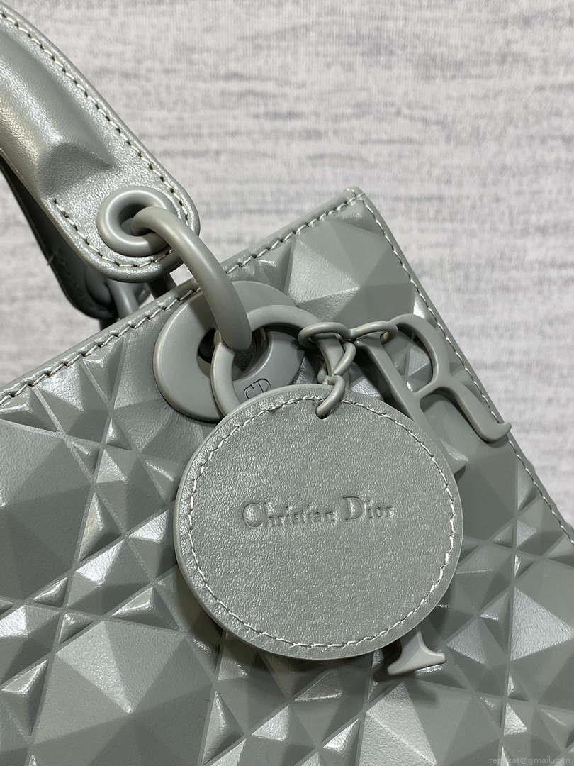 Dior M0538 Small Lady Dior Bag Matte Gray Cannage Calfskin with Diamond Motif
