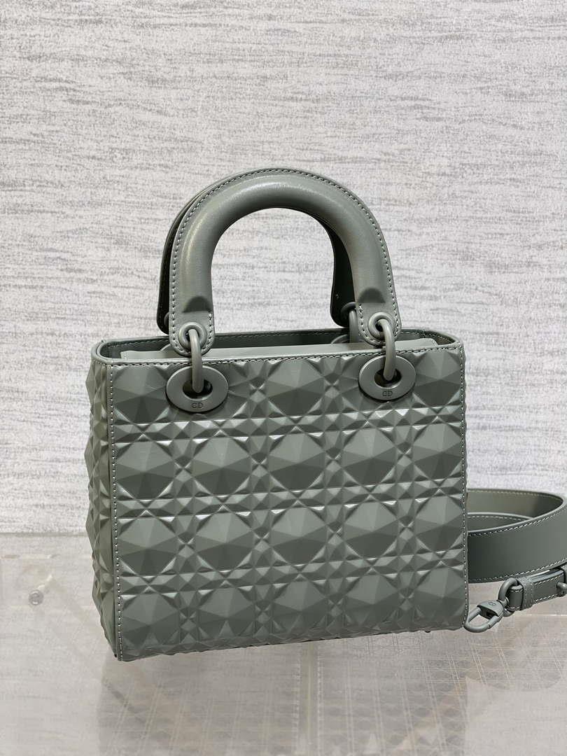 Dior M0538 Small Lady Dior Bag Matte Gray Cannage Calfskin with Diamond Motif