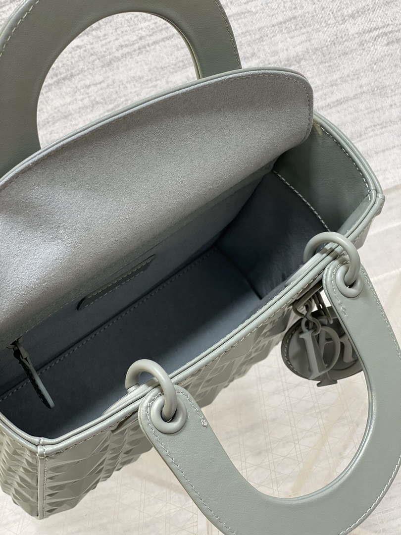 Dior M0538 Small Lady Dior Bag Matte Gray Cannage Calfskin with Diamond Motif