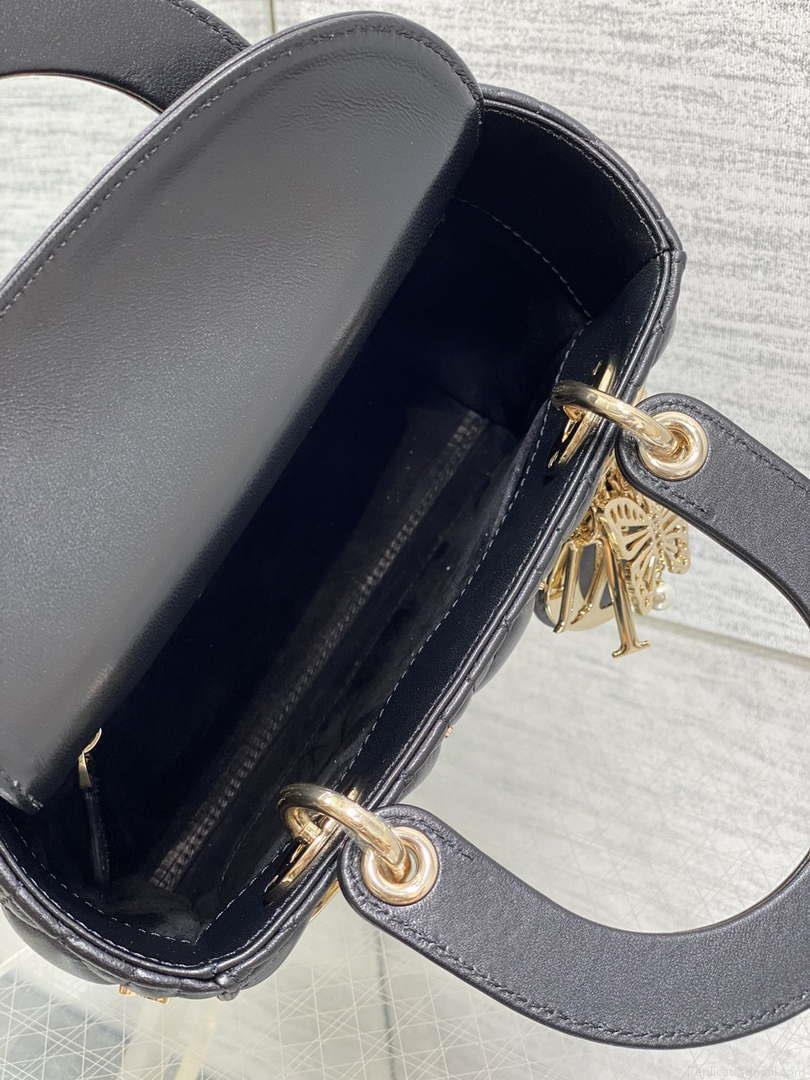 Dior M0531 Small Lady Dior Bag Black Cannage Lambskin with Gold-Finish Butterfly Studs