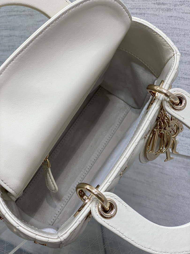 Dior M0531 Small Lady Dior Bag White Cannage Lambskin with Gold-Finish Butterfly Studs