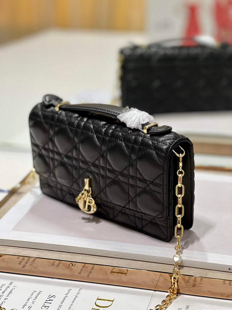 Dior S0980 Mini Miss Dior Bag Latte Cannage Lambskin Black