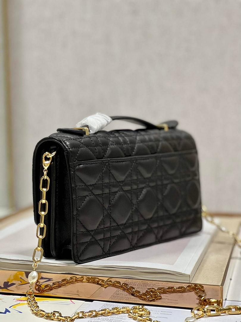 Dior S0980 Mini Miss Dior Bag Latte Cannage Lambskin Black