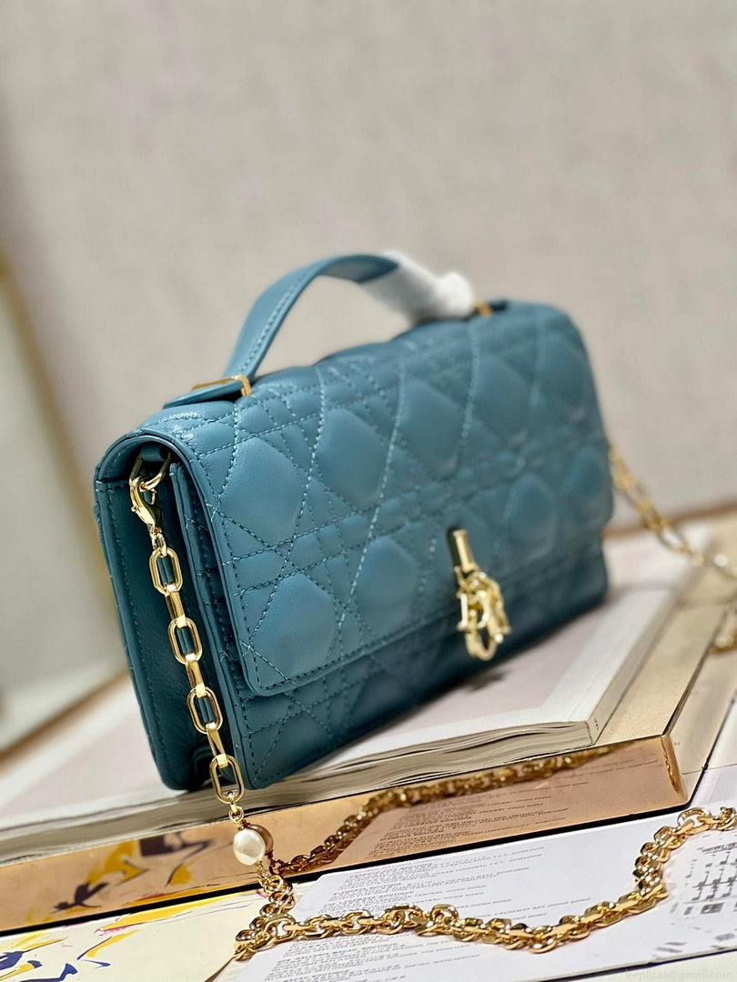 Dior S0980 Mini Miss Dior Bag Latte Cannage Lambskin Blue