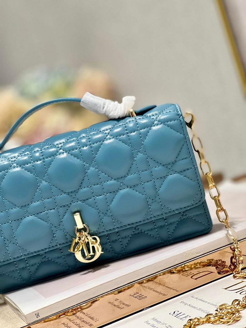 Dior S0980 Mini Miss Dior Bag Latte Cannage Lambskin Blue