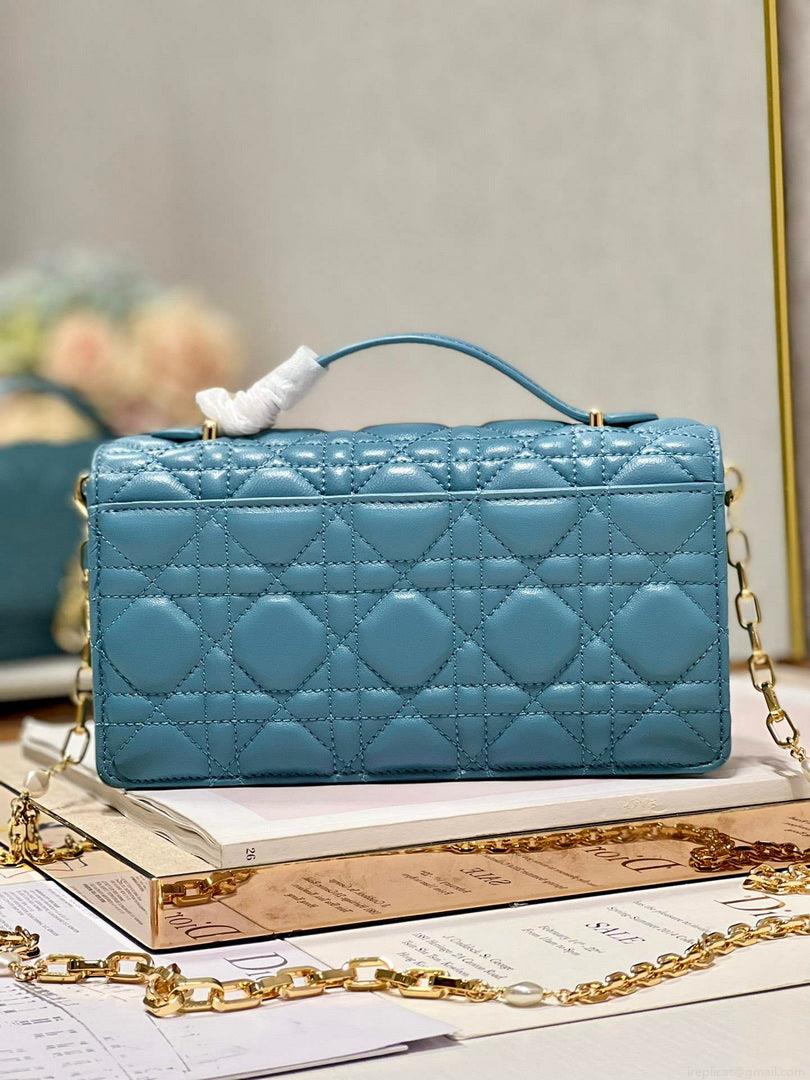 Dior S0980 Mini Miss Dior Bag Latte Cannage Lambskin Blue