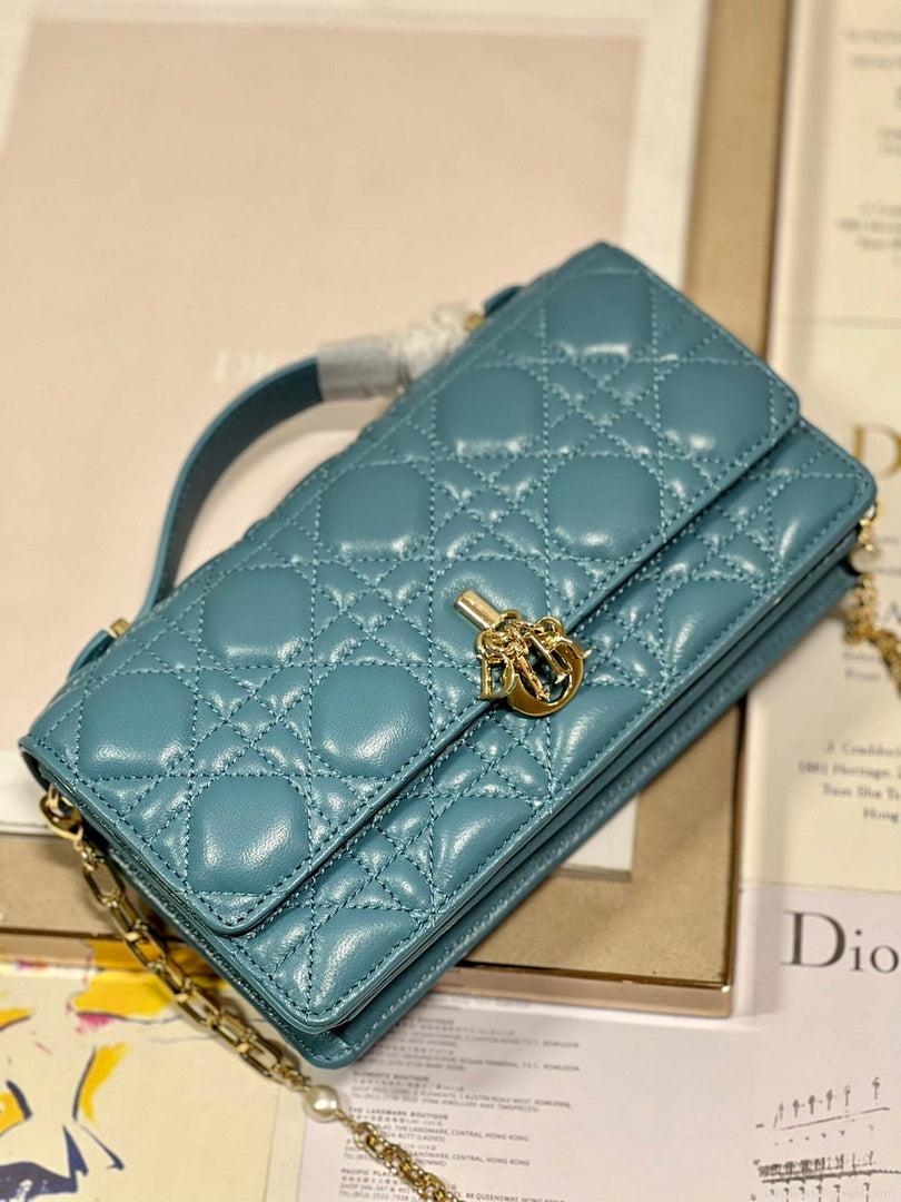 Dior S0980 Mini Miss Dior Bag Latte Cannage Lambskin Blue