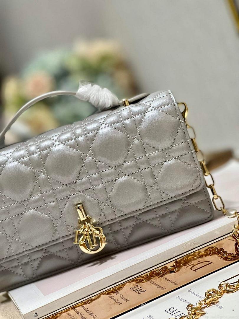 Dior S0980 Mini Miss Dior Bag Latte Cannage Lambskin Gray