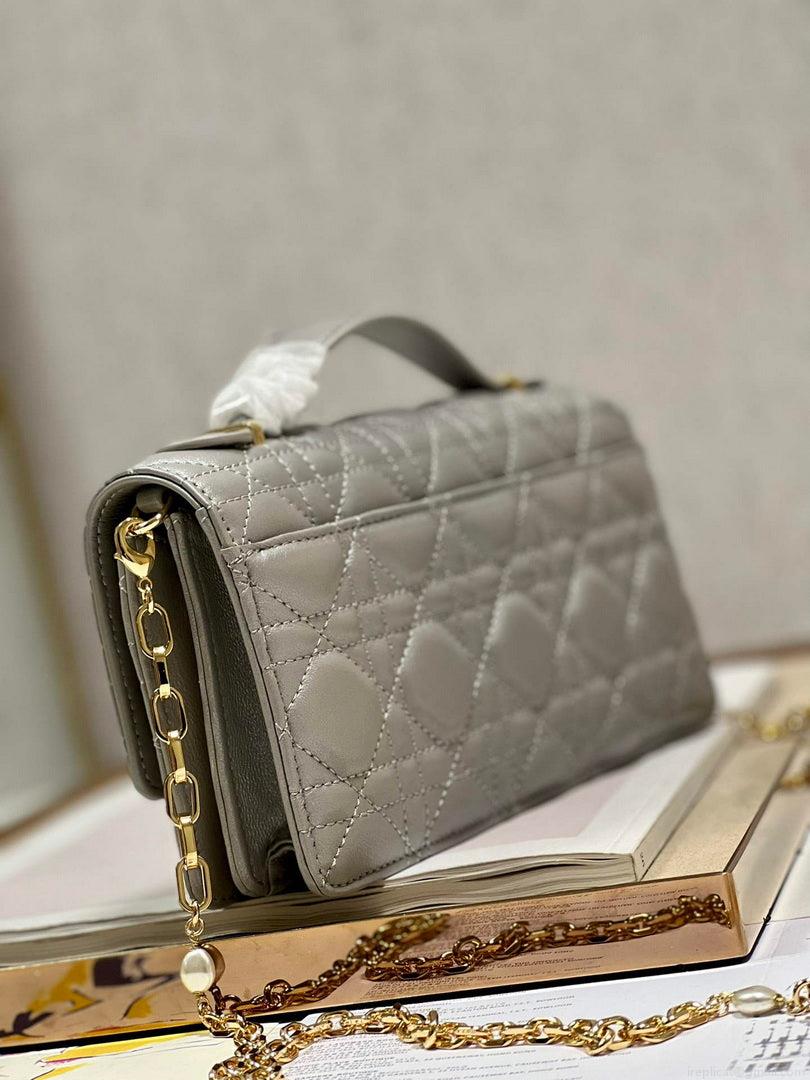 Dior S0980 Mini Miss Dior Bag Latte Cannage Lambskin Gray