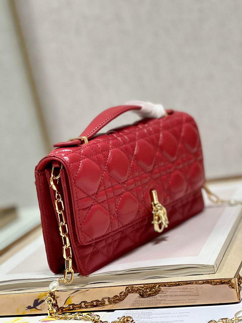 Dior S0980 Mini Miss Dior Bag Latte Cannage Lambskin Red
