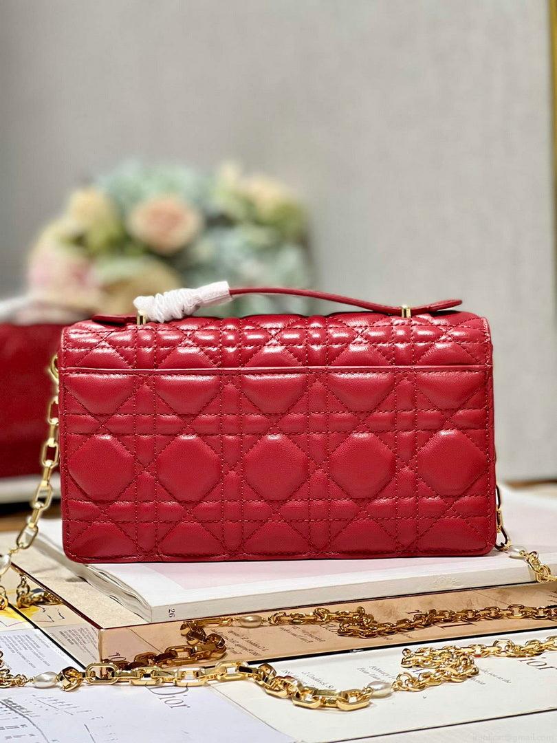 Dior S0980 Mini Miss Dior Bag Latte Cannage Lambskin Red