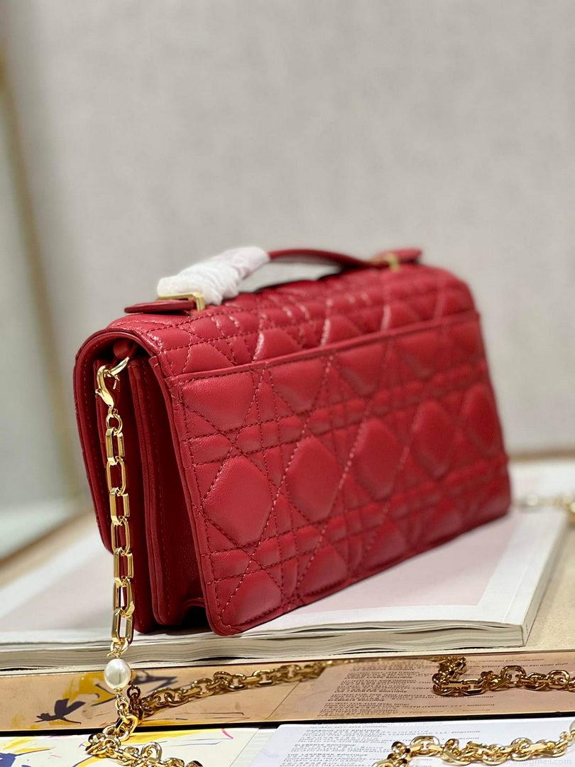 Dior S0980 Mini Miss Dior Bag Latte Cannage Lambskin Red