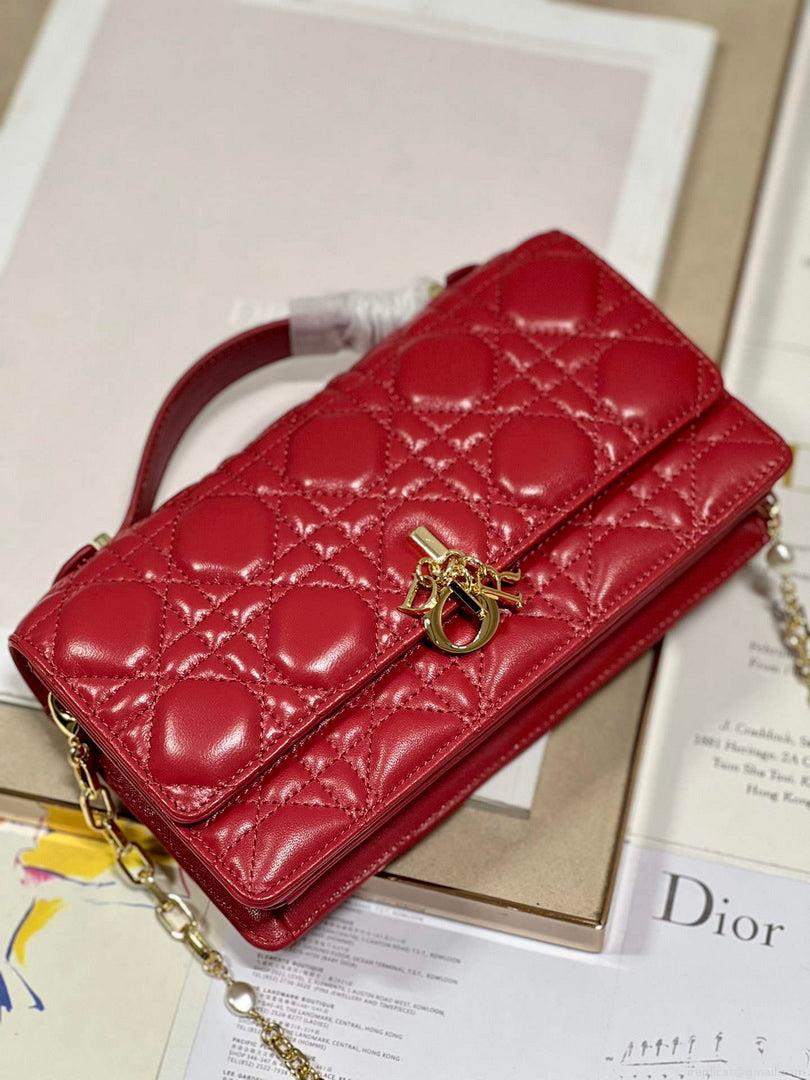 Dior S0980 Mini Miss Dior Bag Latte Cannage Lambskin Red
