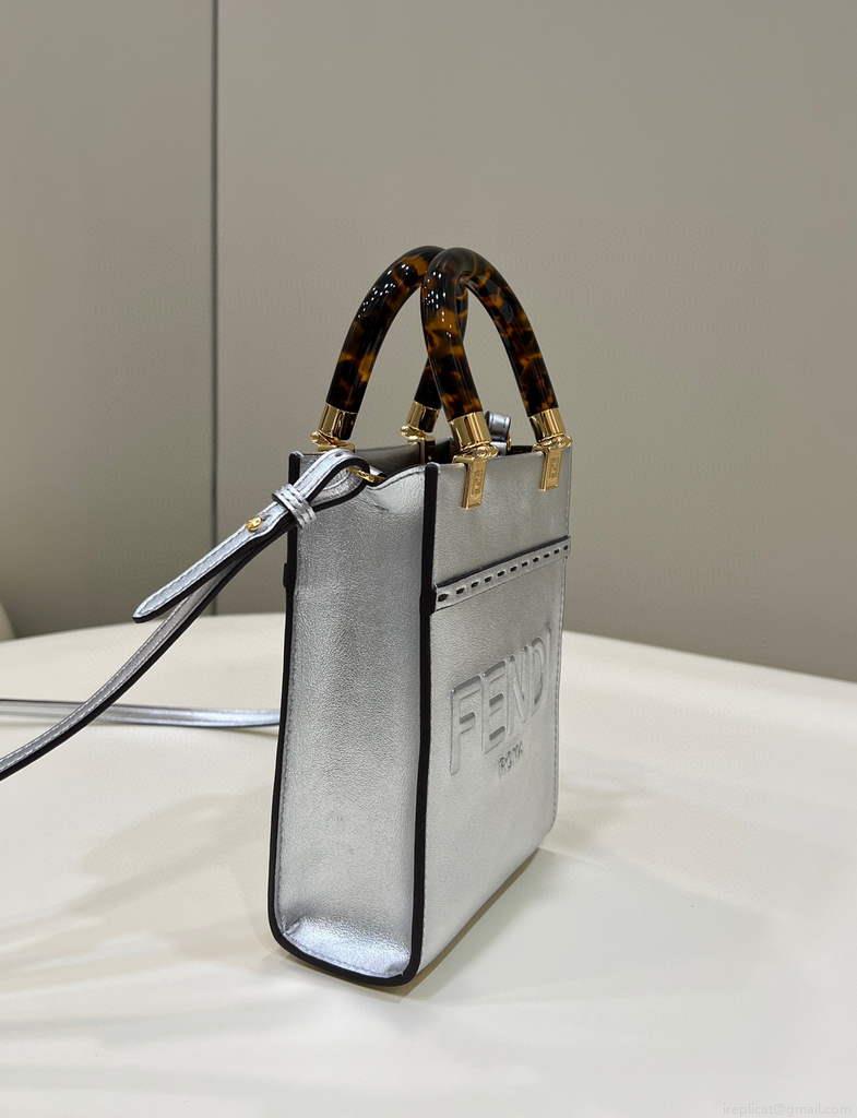 Fendi 8BS051 Mini Sunshine Silver laminated leather shopper