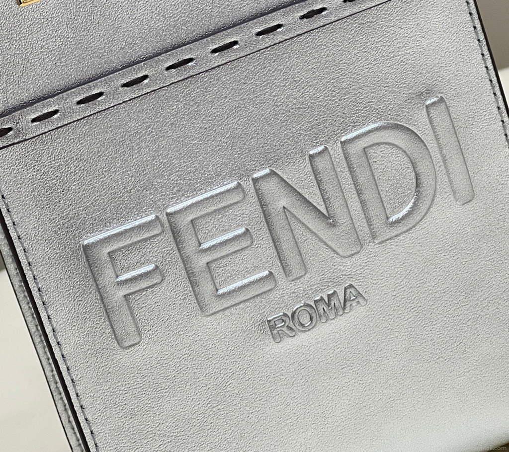 Fendi 8BS051 Mini Sunshine Silver laminated leather shopper