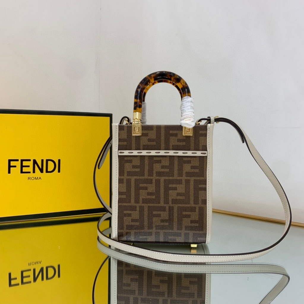 Fendi 8BS051 Mini Sunshine Brown FF printed fabric mini bag