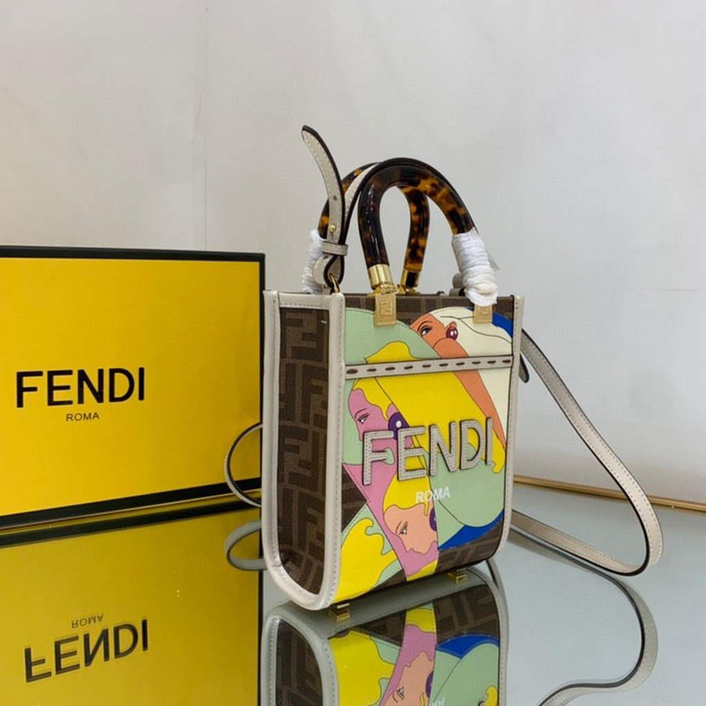 Fendi 8BS051 Mini Sunshine Brown FF printed fabric mini bag