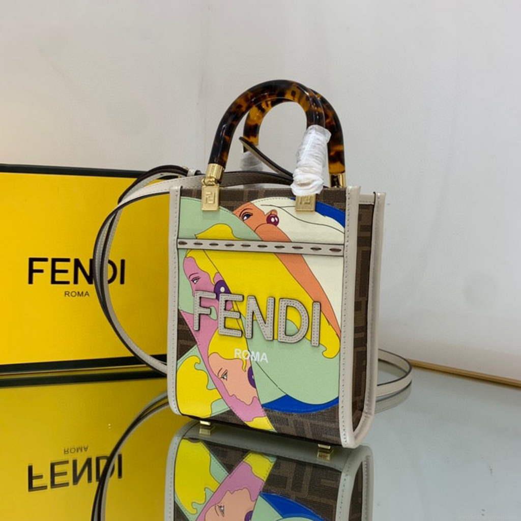 Fendi 8BS051 Mini Sunshine Brown FF printed fabric mini bag
