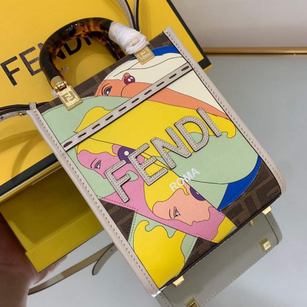 Fendi 8BS051 Mini Sunshine Brown FF printed fabric mini bag