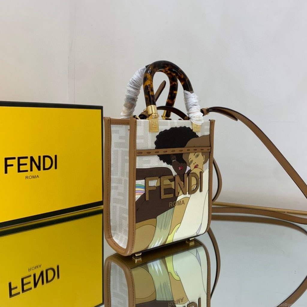 Fendi 8BS051 Mini Sunshine White FF printed fabric mini bag