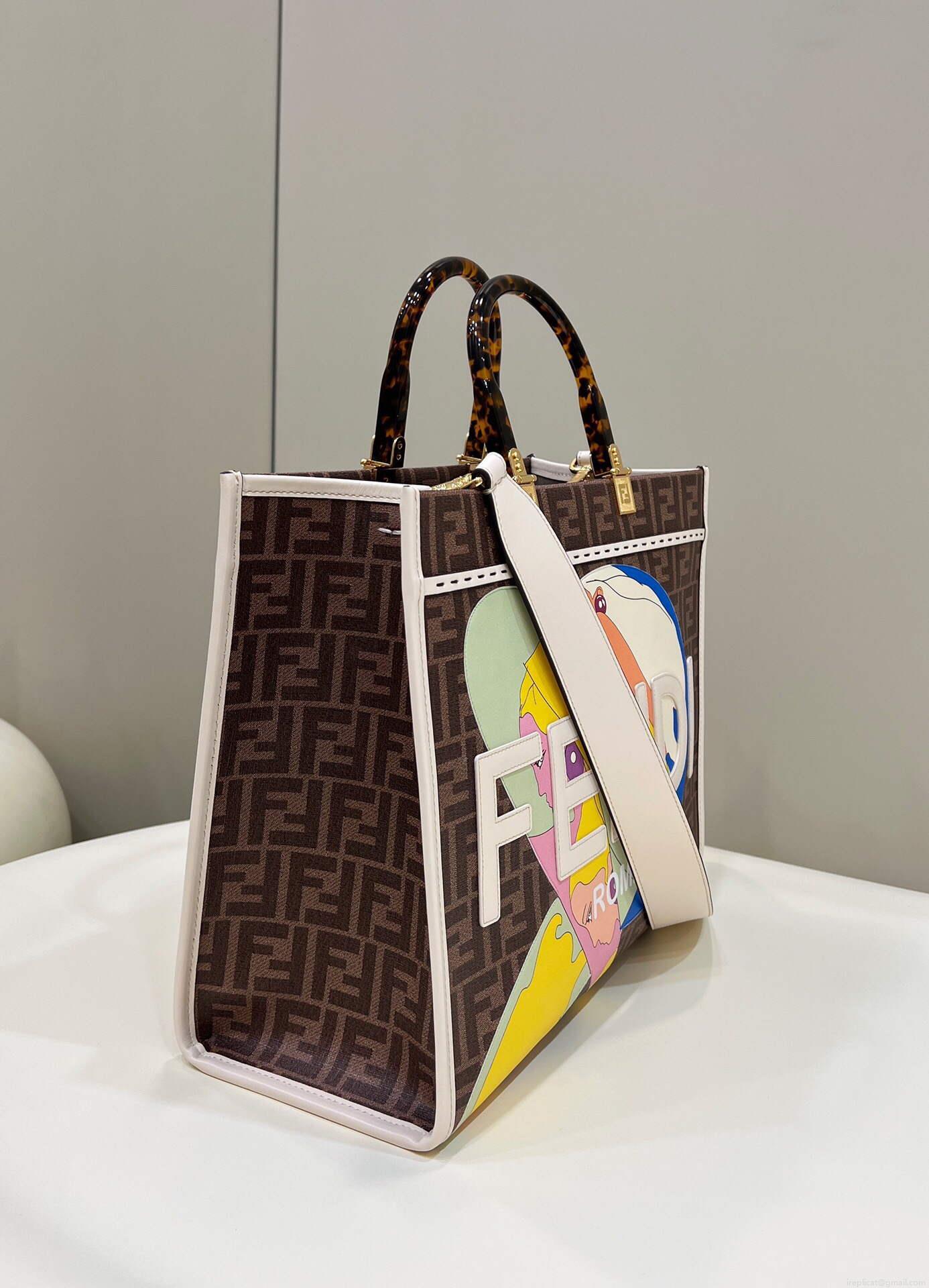 Fendi 8BH386 Sunshine Medium FF Glazed Fabric Shopper