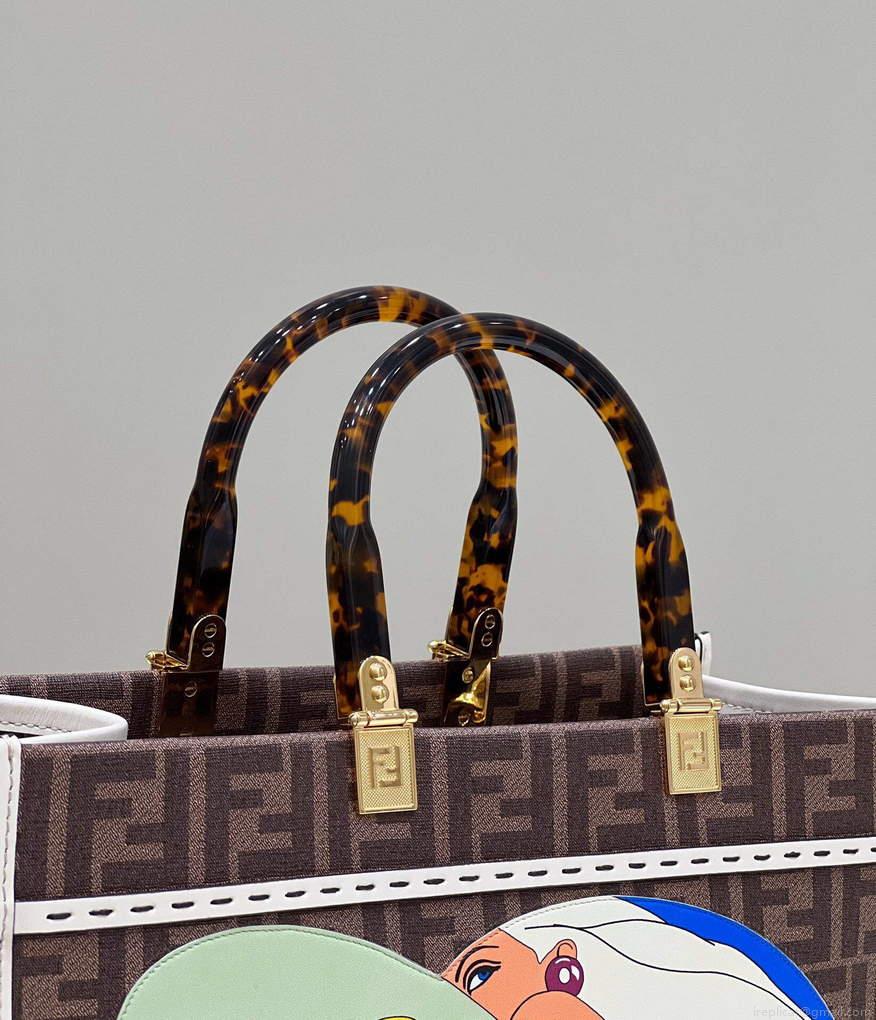 Fendi 8BH386 Sunshine Medium FF Glazed Fabric Shopper