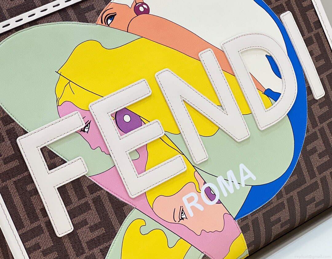 Fendi 8BH386 Sunshine Medium FF Glazed Fabric Shopper