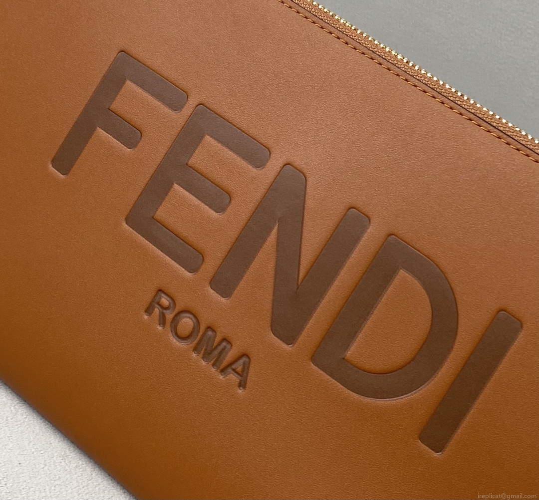 Fendi 8N0178AC9S Fendi logo flat pouch clutch 8370S Tan