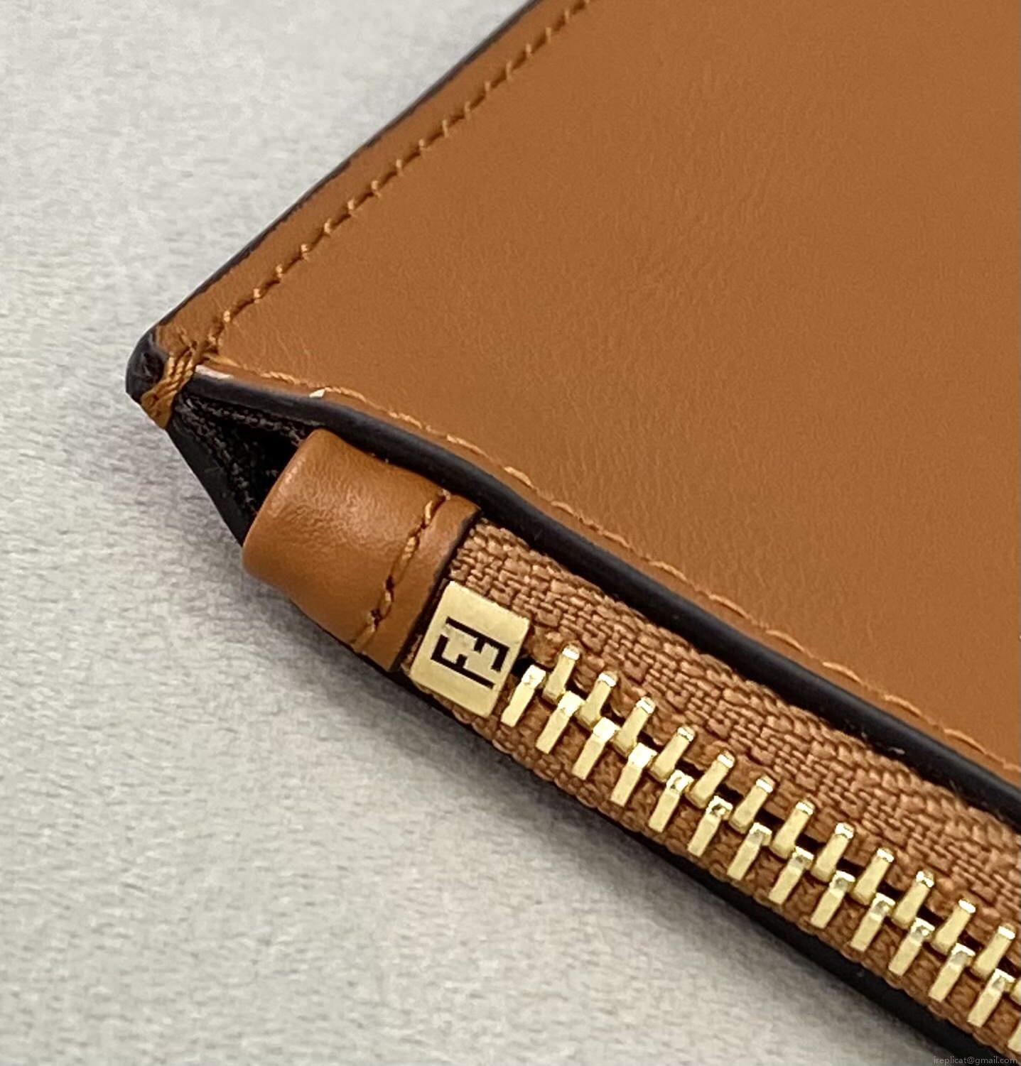 Fendi 8N0178AC9S Fendi logo flat pouch clutch 8370S Tan