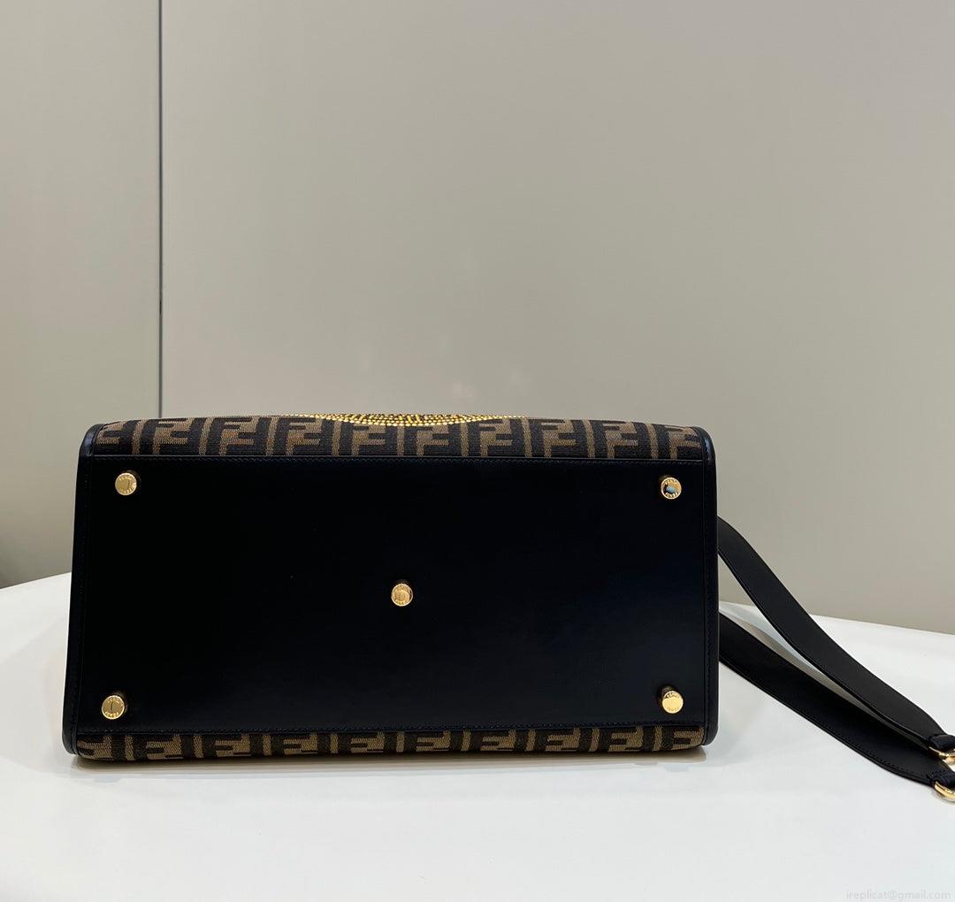 Fendi Sunshine Medium Tote Shoulder Bag 8BH386 Fendi X Versace Logo Green