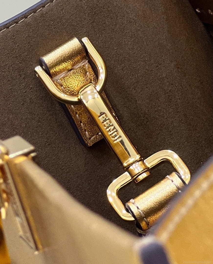 Fendi 8553 Sunshine Medium Tote Shoulder Bag 8BH386 Gold Laminated leather shopper