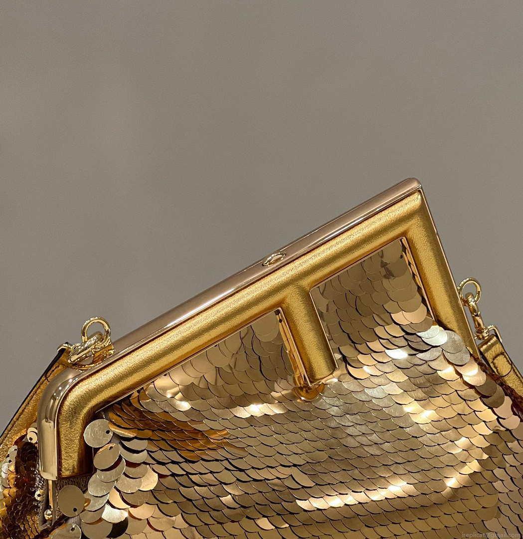 Fendi 8BP129 Fendi First Small Gold sequinned bag 80018M
