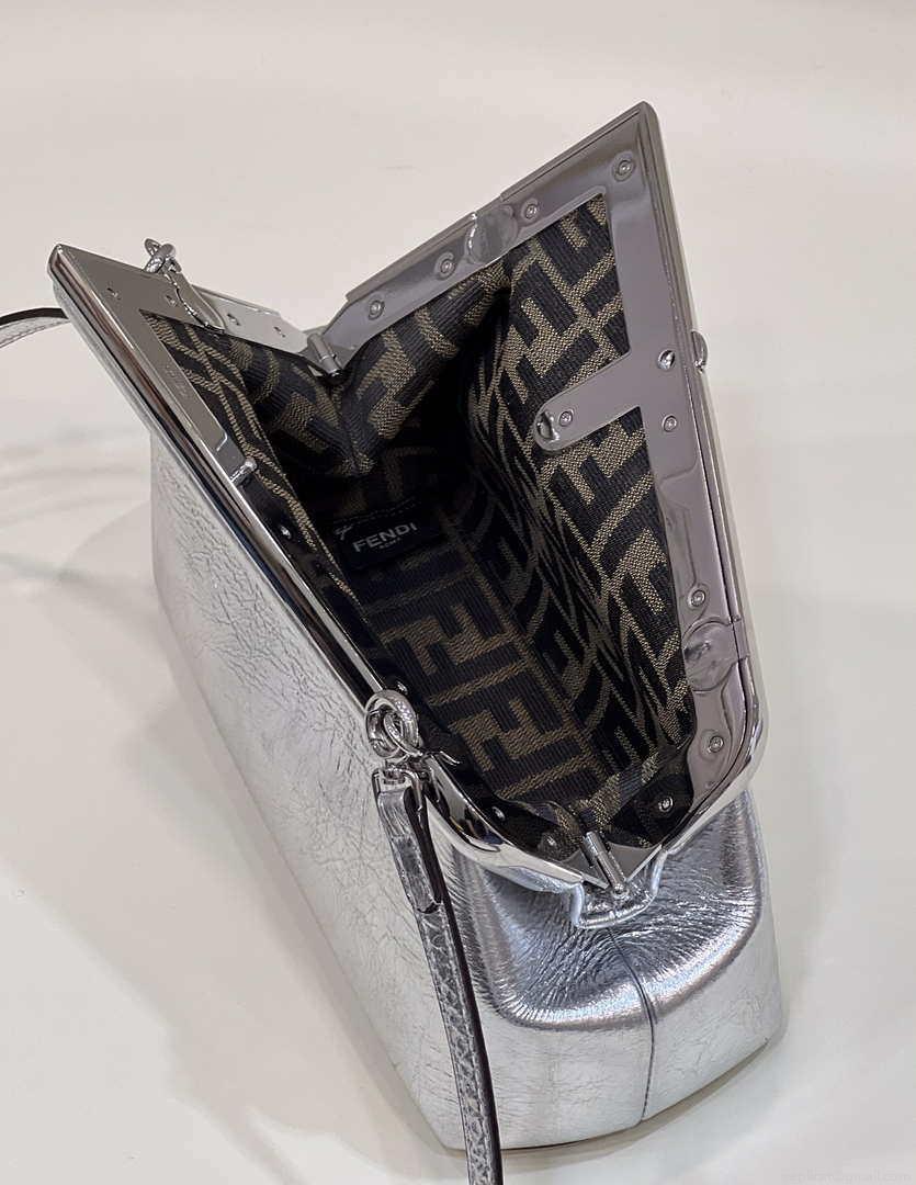 Fendi 8BP129 First Small Silver laminated leather bag 80018M