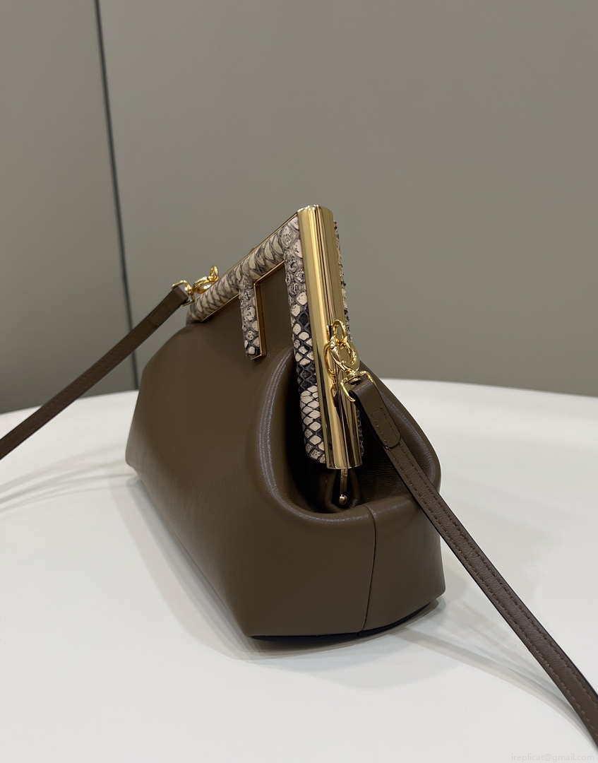 Fendi 8BP129 First Small Fuchsia leather and python leather bag 80018M Dark Brown